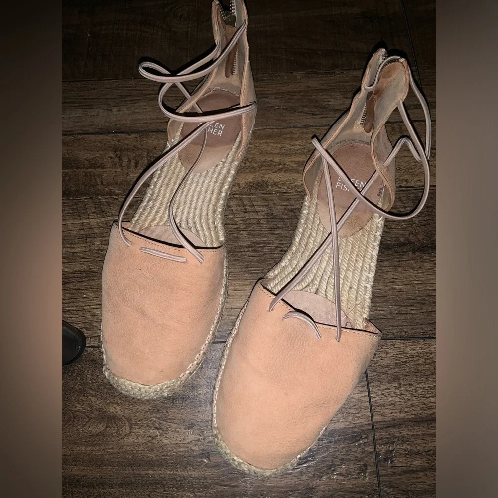 Eileen Fisher Leather Lace Up D'Orsay Lee Espadrille Latte Flat tan spring boho